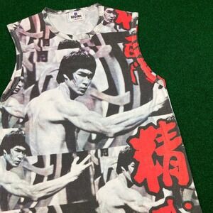Vintage Work By Eaksak Bruce Lee Shirt Mens L White Tank Top All Over Print Y2K
